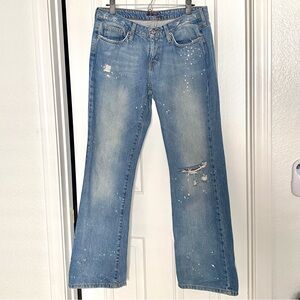 Y2K Light Wash Distressed Paint-Splatter Bedazzled Jeans